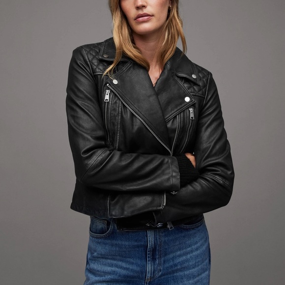 ALLSAINTS Cargo Distressed Leather Biker Jacket - Picture 6 of 11